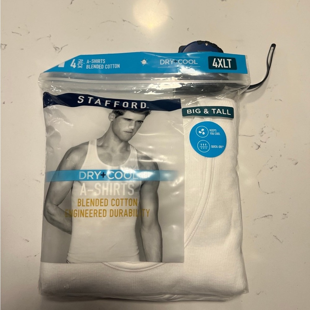Stafford White Dry+Cool A-Shirts - Big & Tall 4XLT (4-Pack)